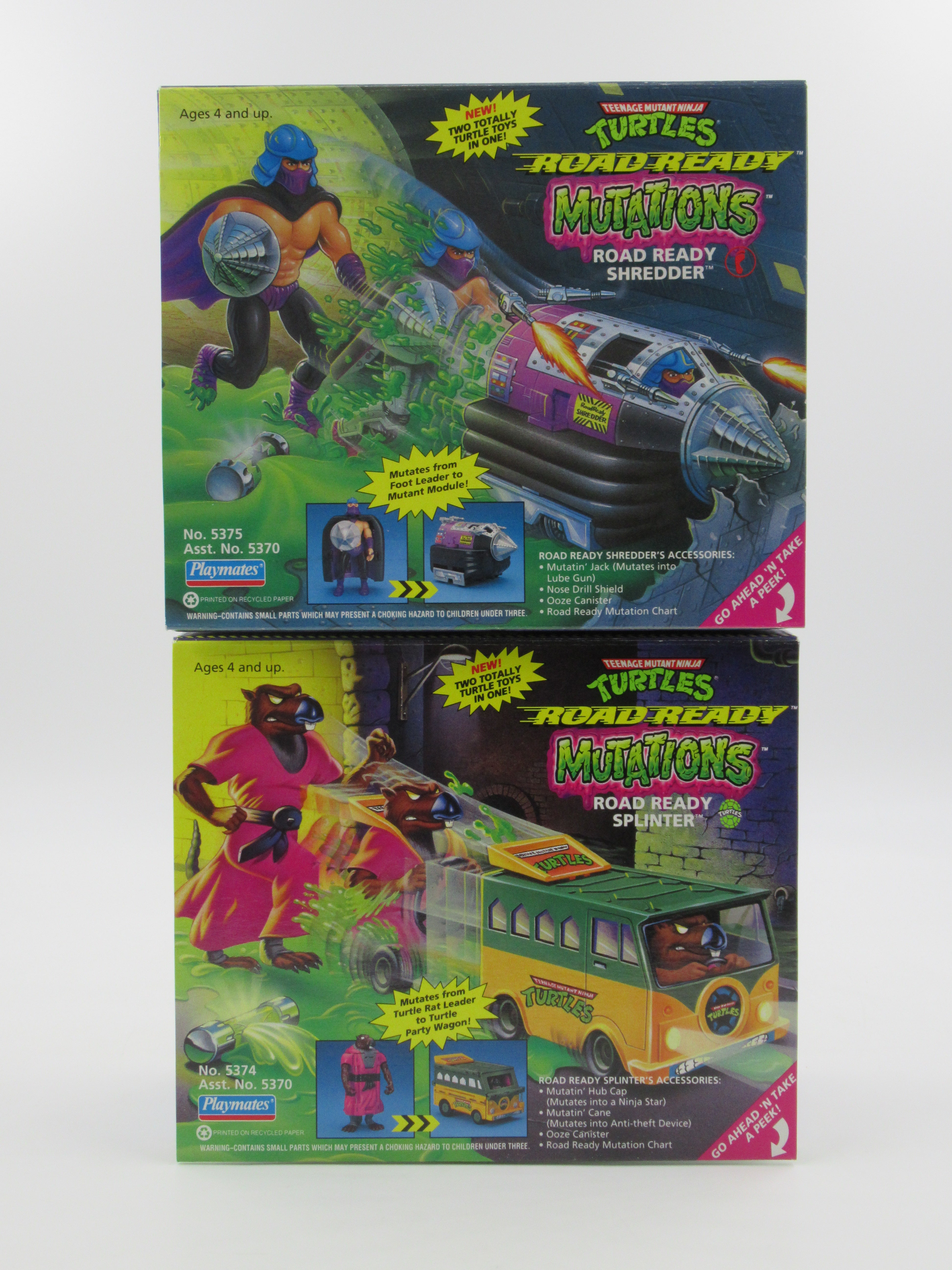 Teenage Mutant Ninja Turtles Splinter & Shredder Road Ready Mutations 4.5" Figures TMNTs - Playmates (1993)